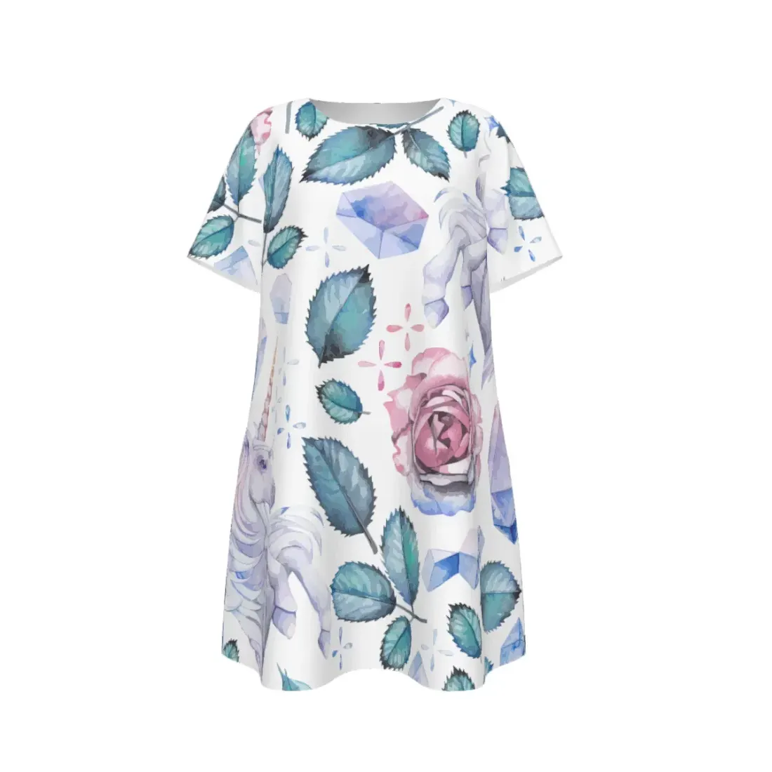 Women's Crew Neck Short Sleeve Dress With Pocket