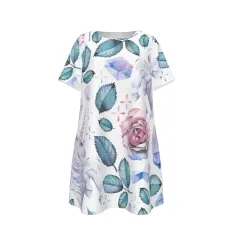 Women's Crew Neck Short Sleeve Dress With Pocket thumbnail 1