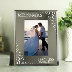 Personalised Wedding Photo Frame, 6x4 Diamante Glass Keepsake with Surname Date thumbnail 3