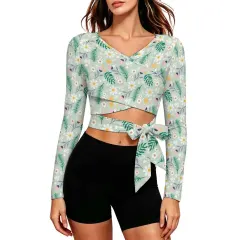 Cross-Wrap Tie Crop Long Sleeve Top thumbnail 2