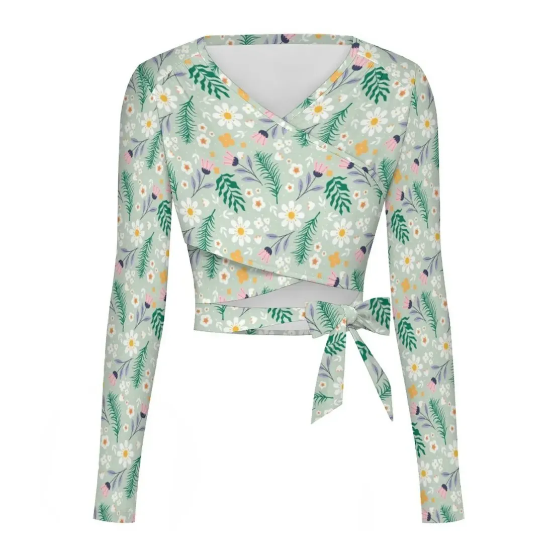 Cross-Wrap Tie Crop Long Sleeve Top — photo 3