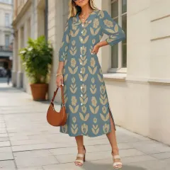 Women's Collar Side Slits Dress with Buttons thumbnail 1