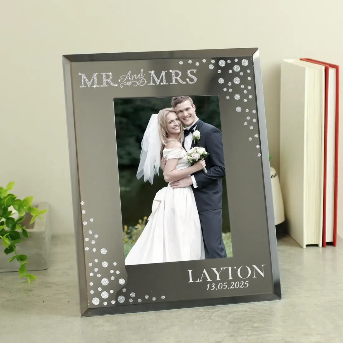 Personalised Wedding Photo Frame, 6x4 Diamante Glass Keepsake with Surname Date — photo 5