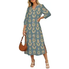 Women's Collar Side Slits Dress with Buttons thumbnail 2
