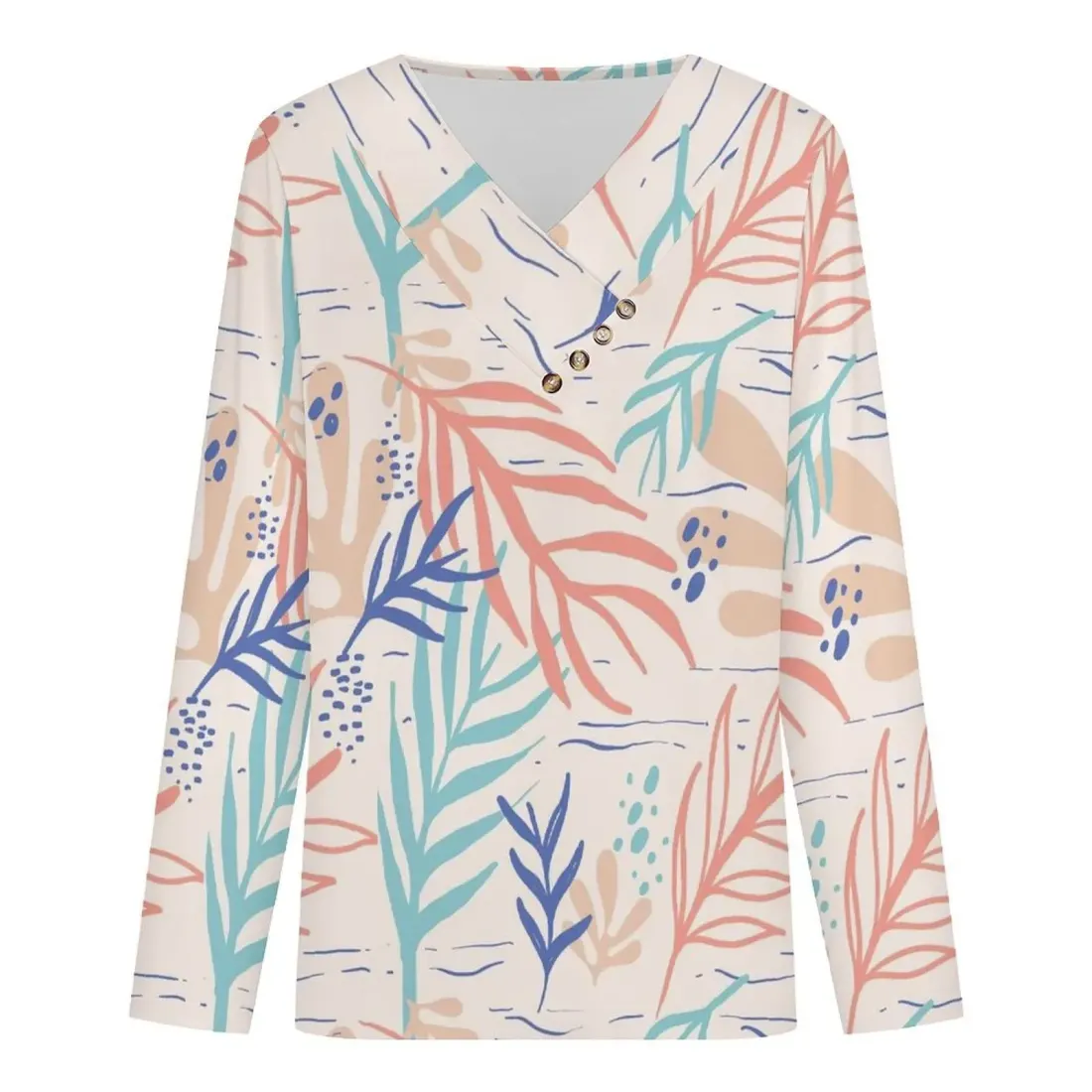Women's Cross V Neck Button Long Sleeve Top — photo 3