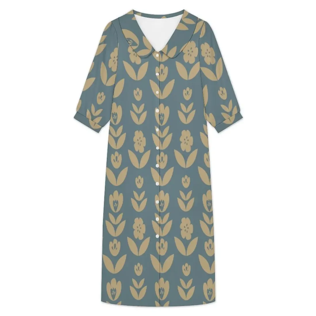Women's Collar Side Slits Dress with Buttons — photo 3