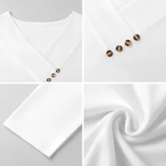 Women's Cross V Neck Button Long Sleeve Top thumbnail 5