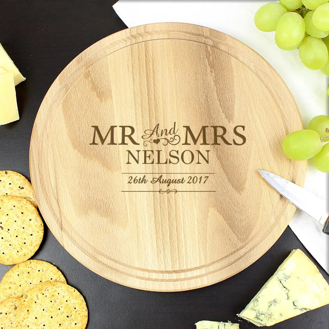 Personalised Chopping Board, Round Wooden Wedding Gift, Custom Engraved Couple Keepsake, Anniversary Kitchen Decor