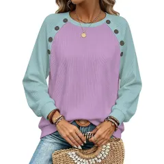 Women's Raglan Long Sleeve Sweatshirt with Buttons thumbnail 2