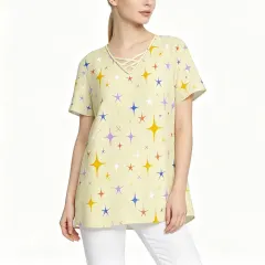 Women's Crisscross V Neck Short Sleeve Shirt thumbnail 1