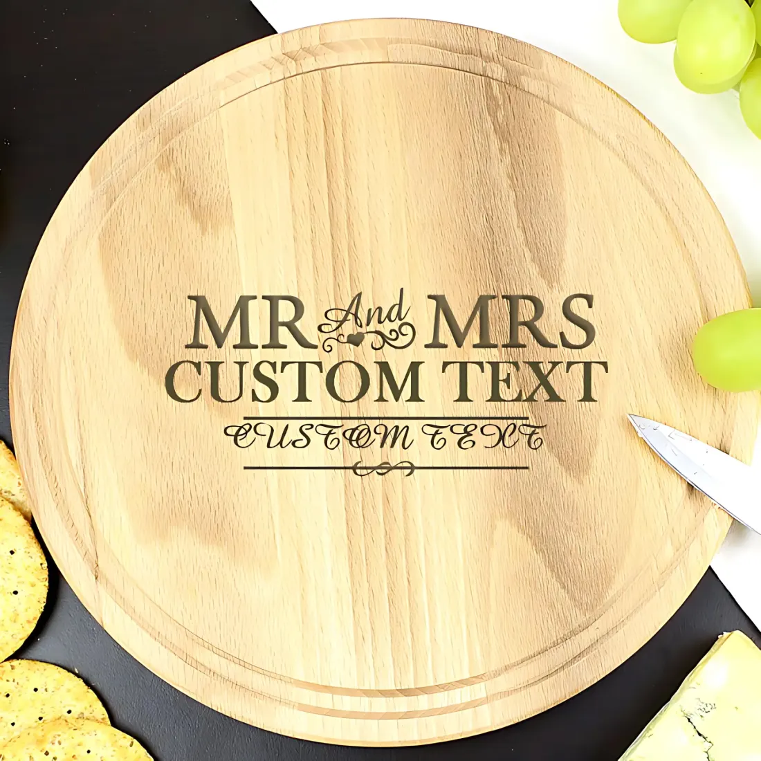 Personalised Chopping Board, Round Wooden Wedding Gift, Custom Engraved Couple Keepsake, Anniversary Kitchen Decor — photo 2