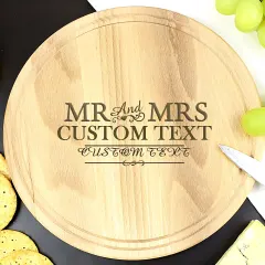 Personalised Chopping Board, Round Wooden Wedding Gift, Custom Engraved Couple Keepsake, Anniversary Kitchen Decor thumbnail 2