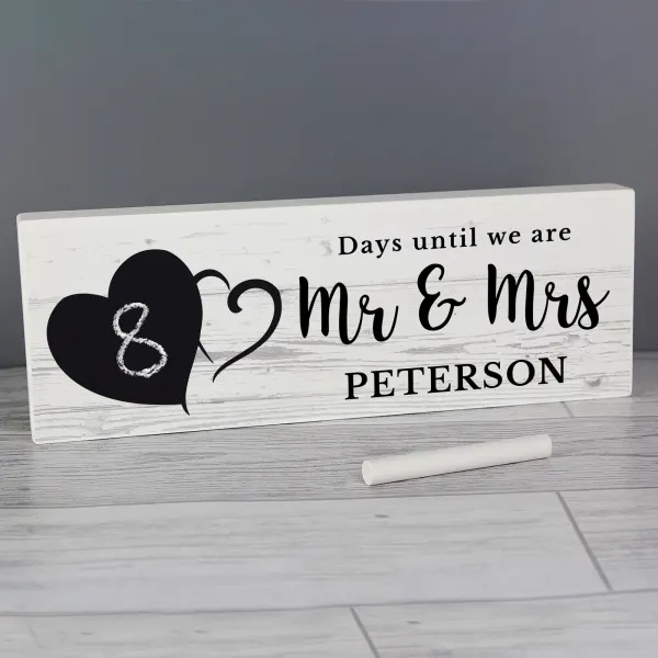 Personalised Rustic Wedding Countdown Sign, Wooden Chalkboard Mantel Decor, Mr and Mrs Keepsake