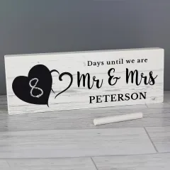 Personalised Rustic Wedding Countdown Sign, Wooden Chalkboard Mantel Decor, Mr and Mrs Keepsake thumbnail 1