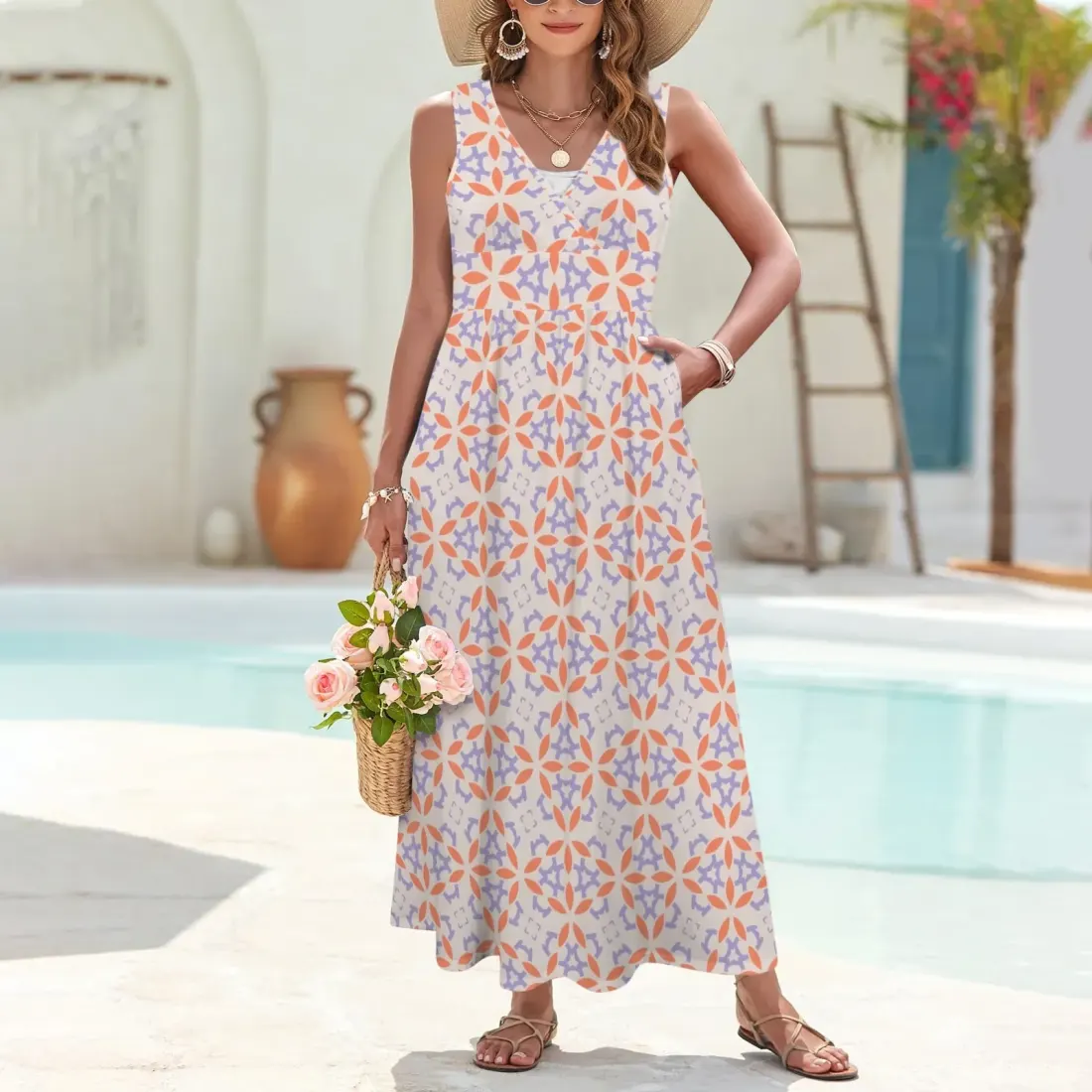 Women's Sleeveless V-Neck Maxi Dress
