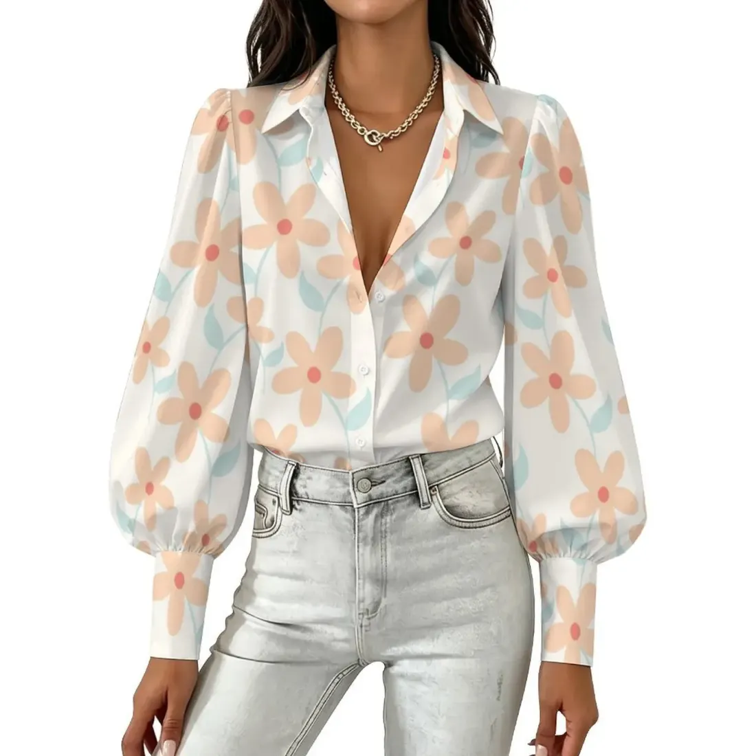 Women's Satin Lantern Long Sleeve Shirt — photo 2