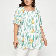 Women's Square Neck Short Sleeve Shirt With Three Buttons thumbnail 1
