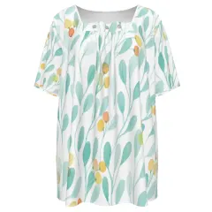 Women's Square Neck Short Sleeve Shirt With Three Buttons thumbnail 2