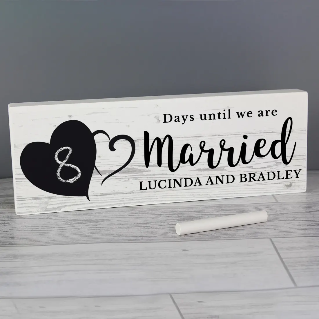 Personalised Rustic Wedding Countdown Sign, Wooden Chalkboard Mantel Decor, Mr and Mrs Keepsake — photo 4