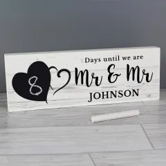 Personalised Rustic Wedding Countdown Sign, Wooden Chalkboard Mantel Decor, Mr and Mrs Keepsake thumbnail 5