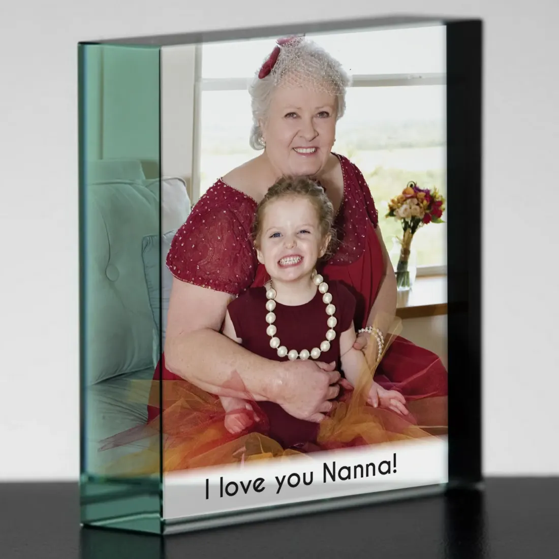 Personalised Photo Upload Crystal Token, Custom Glass Block Keepsake, Photo Gift For Nanna UK