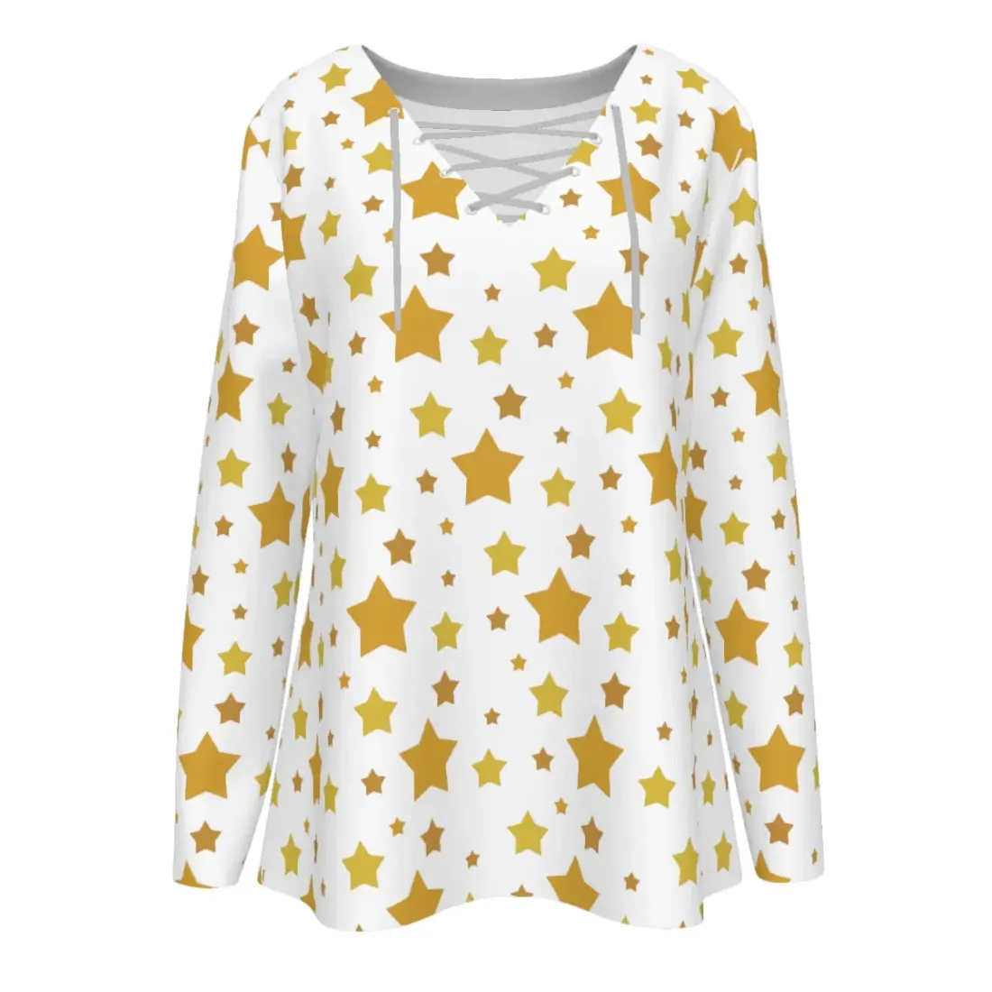 Women's V-neck Drawstring Long Sleeve Shirt — photo 2