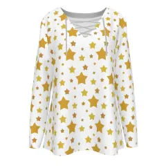 Women's V-neck Drawstring Long Sleeve Shirt thumbnail 2