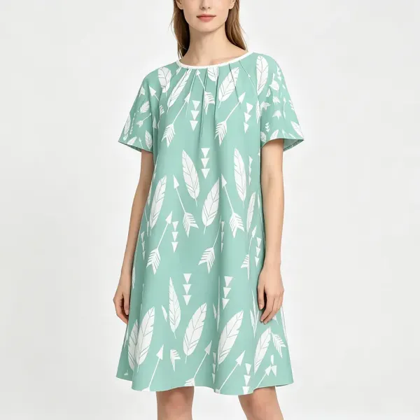 Women's Pleated Crew Neck Short Sleeve Dress