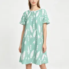 Women's Pleated Crew Neck Short Sleeve Dress thumbnail 1