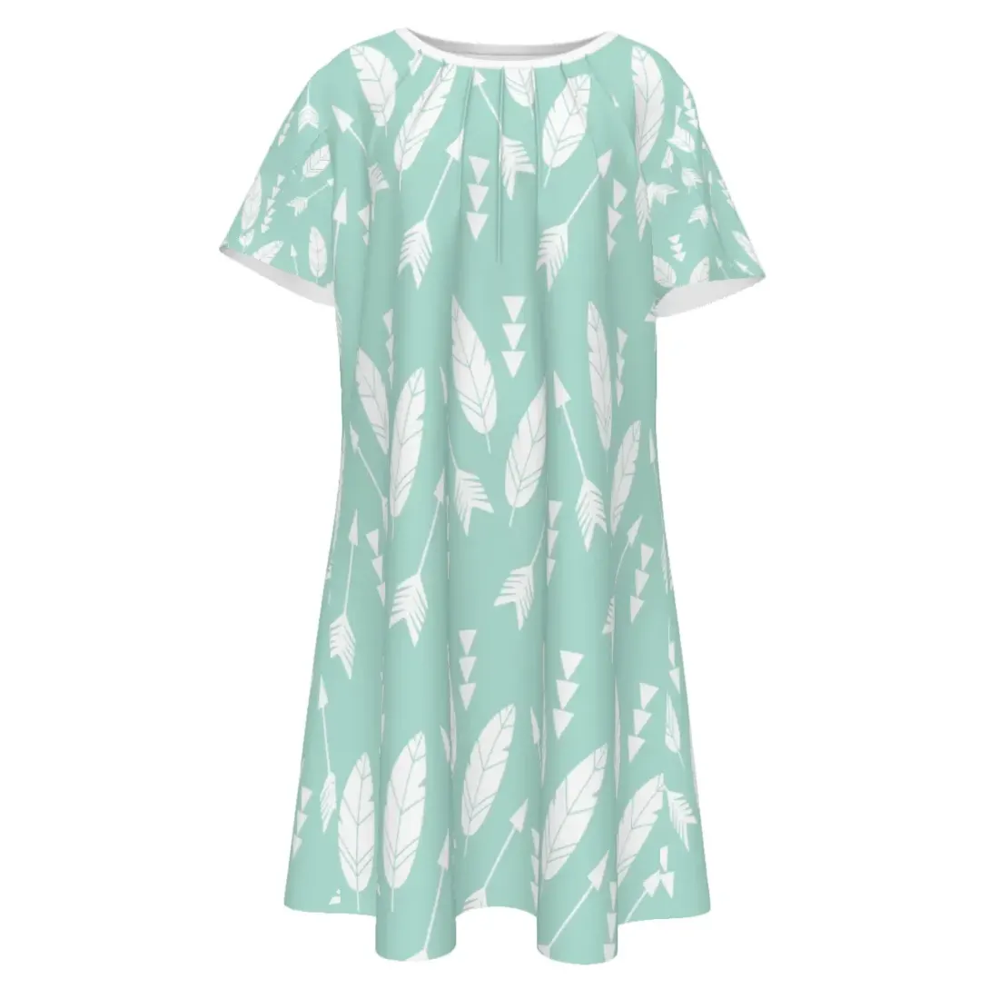 Women's Pleated Crew Neck Short Sleeve Dress — photo 2
