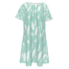 Women's Pleated Crew Neck Short Sleeve Dress thumbnail 2