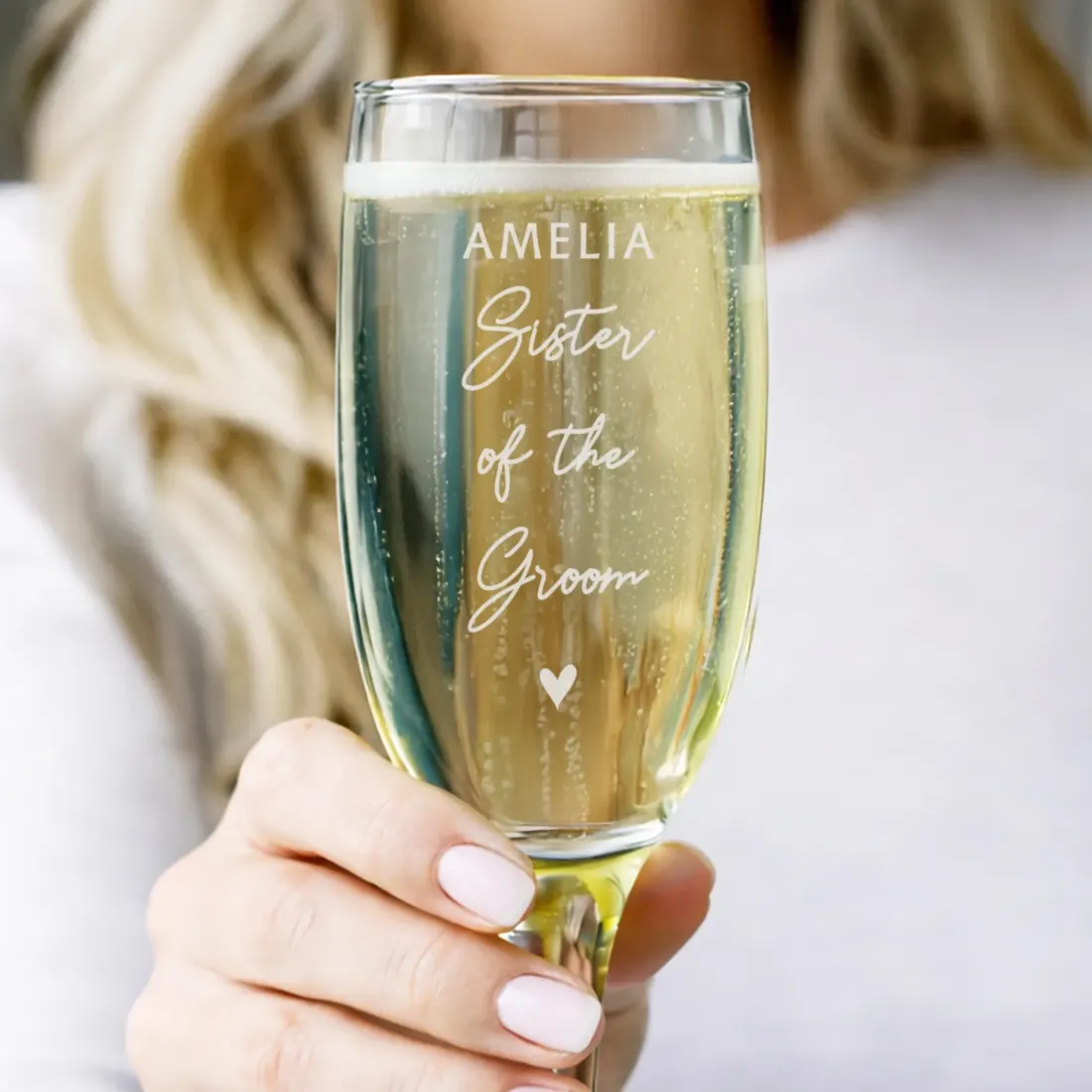Personalised Champagne Flute, Custom Engraved Wedding Toast Glass, Bridal Keepsake