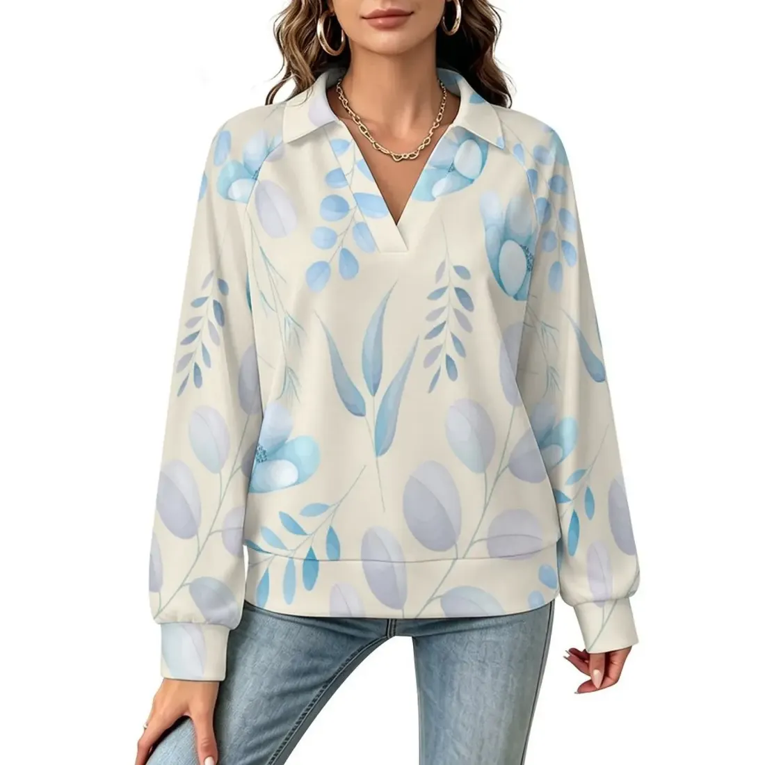 Women's Casual Long Sleeve V-Neck Sweatshirt — photo 2