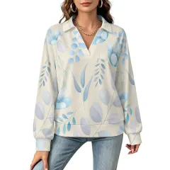 Women's Casual Long Sleeve V-Neck Sweatshirt thumbnail 2