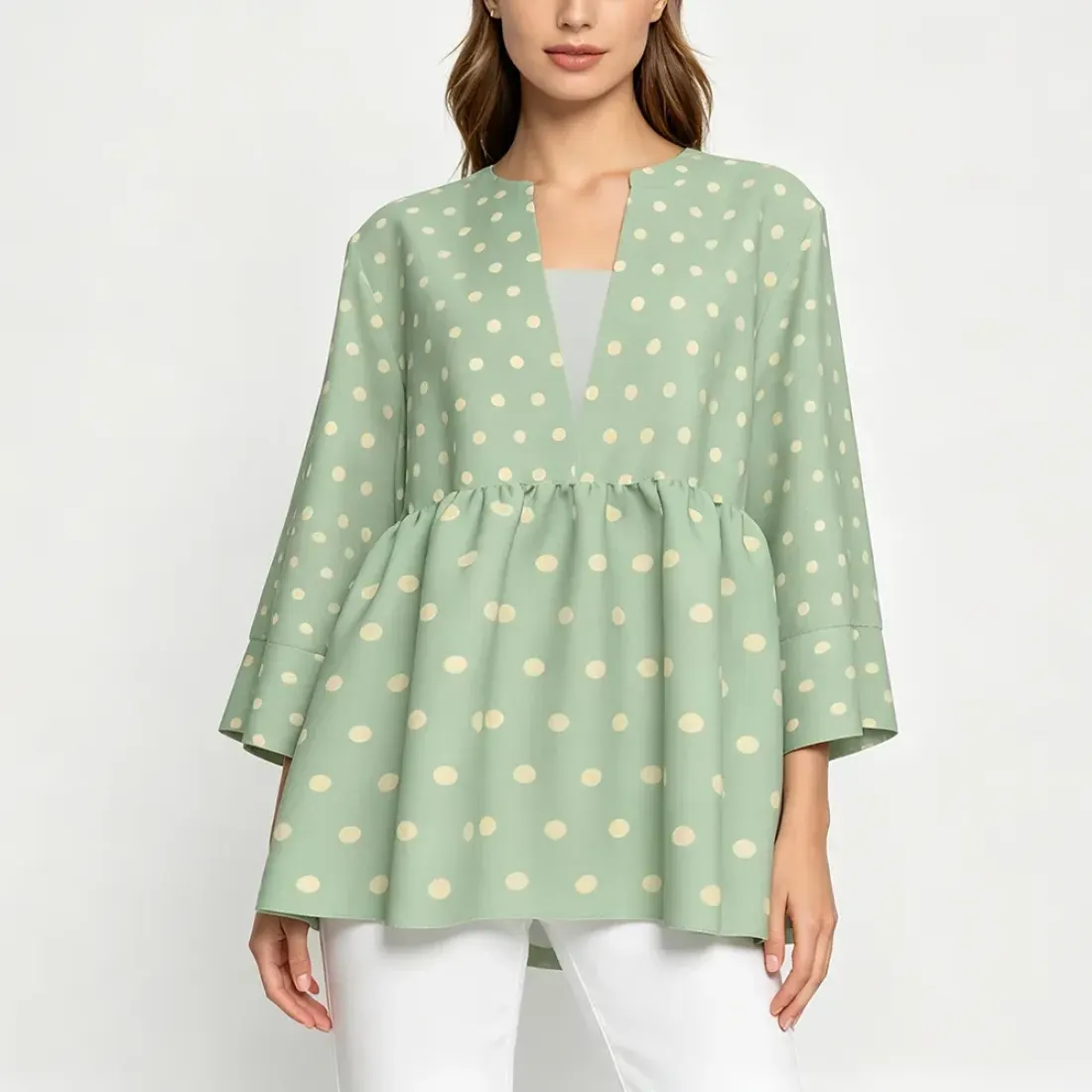 Women's Front V Neck Peplum Tunic Top