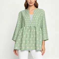 Women's Front V Neck Peplum Tunic Top thumbnail 1