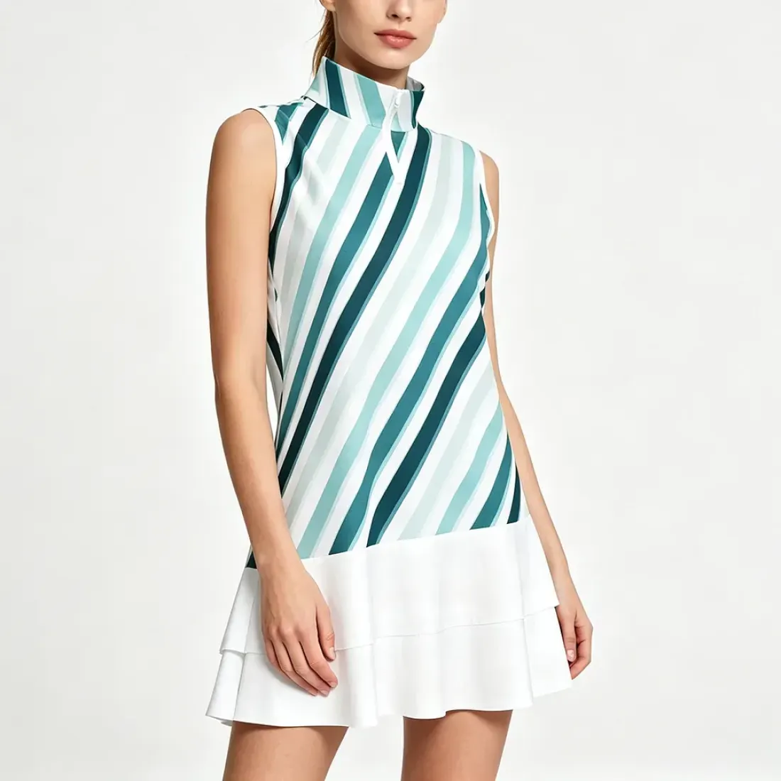 Women's Sleeveless Quarter Zip Ruffle Sports Dress