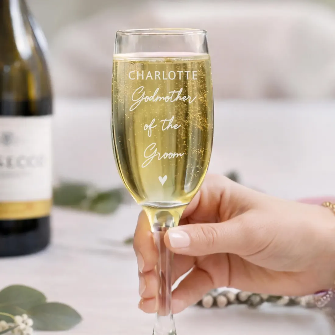 Personalised Champagne Flute, Custom Engraved Wedding Toast Glass, Bridal Keepsake — photo 4