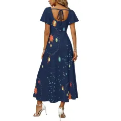 Women's Ruffle Sleeve Back Tie Dress thumbnail 4