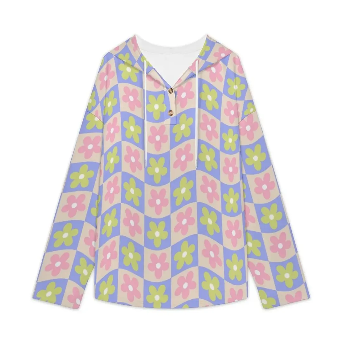 Women's V-Neck Button-Front Drawstring Hoodie — photo 3