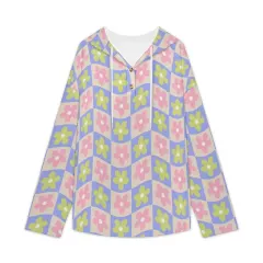 Women's V-Neck Button-Front Drawstring Hoodie thumbnail 3