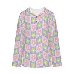 Women's V-Neck Button-Front Drawstring Hoodie thumbnail 4