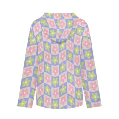 Women's V-Neck Button-Front Drawstring Hoodie thumbnail 5