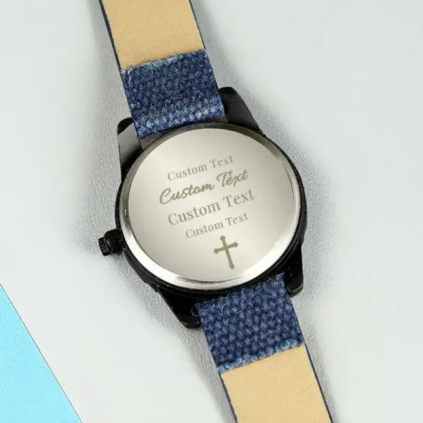 Personalised First Holy Communion Blue Watch for Boy, Custom Name and Cross Watch
