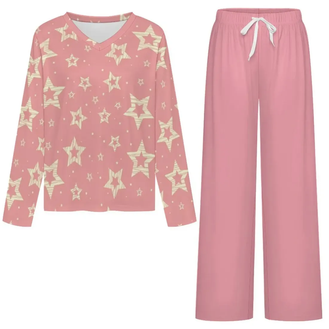 Women's V-Neck Long Sleeve Pajama Set with Pockets — photo 5