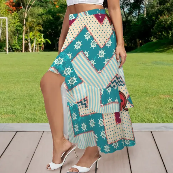 Women's High Waist Slit Ruffle Maxi Skirt