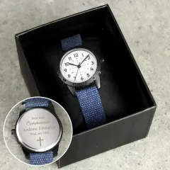 Personalised First Holy Communion Blue Watch for Boy, Custom Name and Cross Watch thumbnail 3