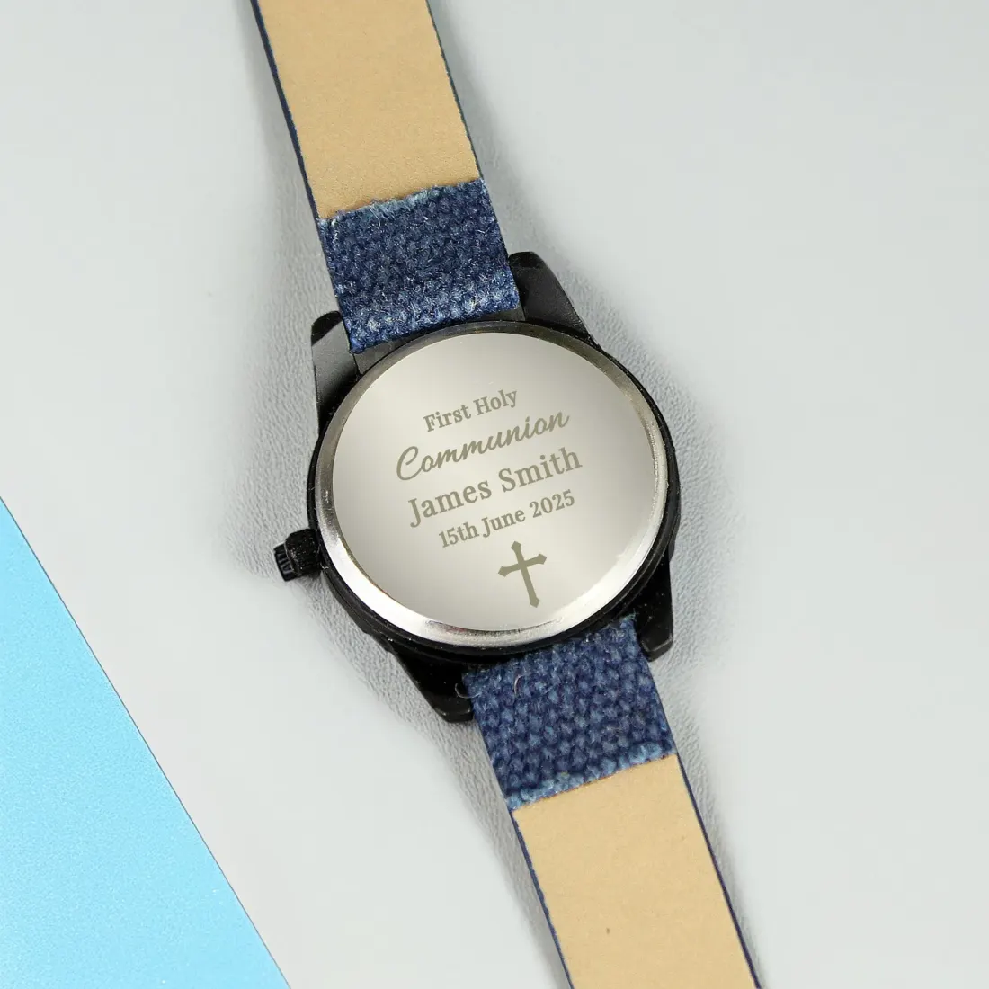 Personalised First Holy Communion Blue Watch for Boy, Custom Name and Cross Watch — photo 5
