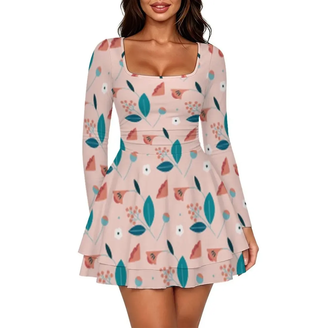 Women's Square Neck Ruffled Mini Dress — photo 2
