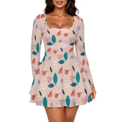 Women's Square Neck Ruffled Mini Dress thumbnail 2